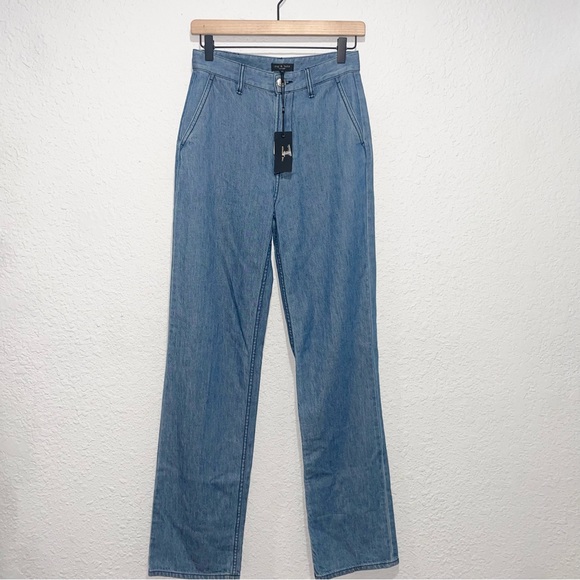 Rag & Bone High Rise Flat Front Light Wash Blue Jean Size 24 NWT - Picture 1 of 9